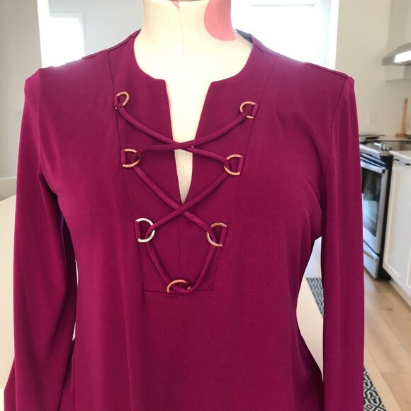 Ivanka Trump V Neck with Lacing Detail 3/4 Sleeve Dress Bold Purple Size S - Picture 7 of 12